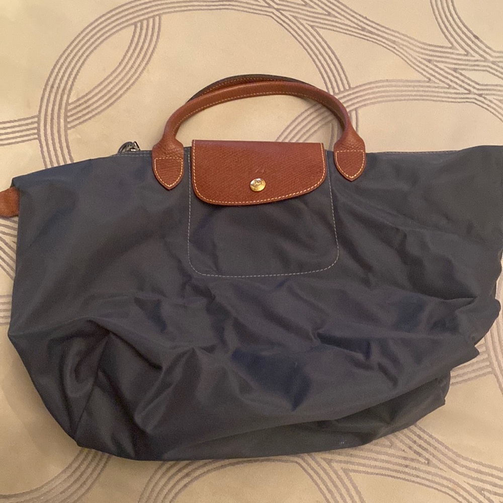 blue/gray longchamp bag size medium